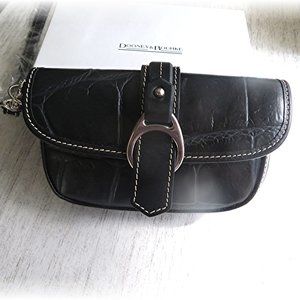 NWT Vintage Dooney & Bourke Black Crocodile Leather Clasp Wristlet with Box